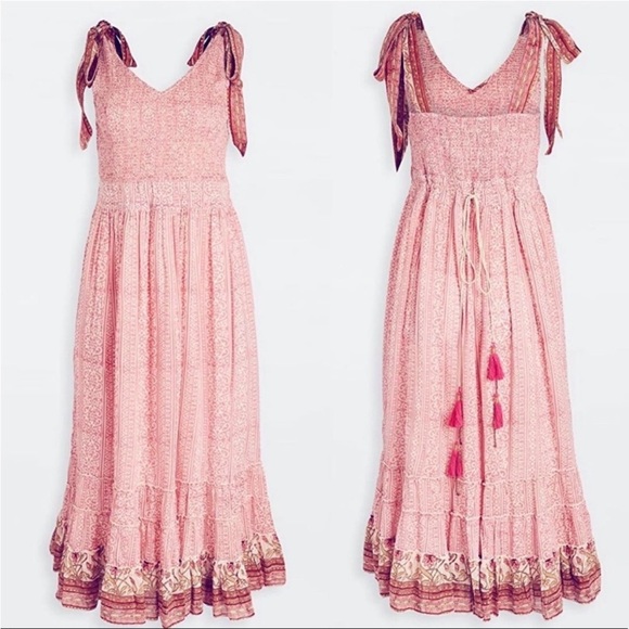 Bell by Alicia Bell Pink Smocked Tie Midi Dress Size Medium M - Picture 1 of 6